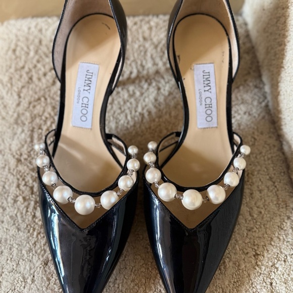 Jimmy Choo Black Heels with Pearl Accents - Picture 2 of 14